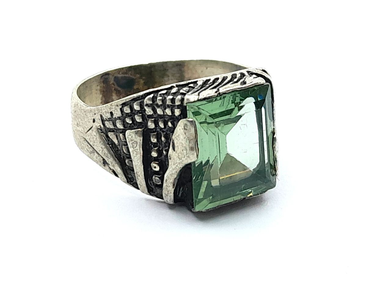 Green aquamarine silver ring