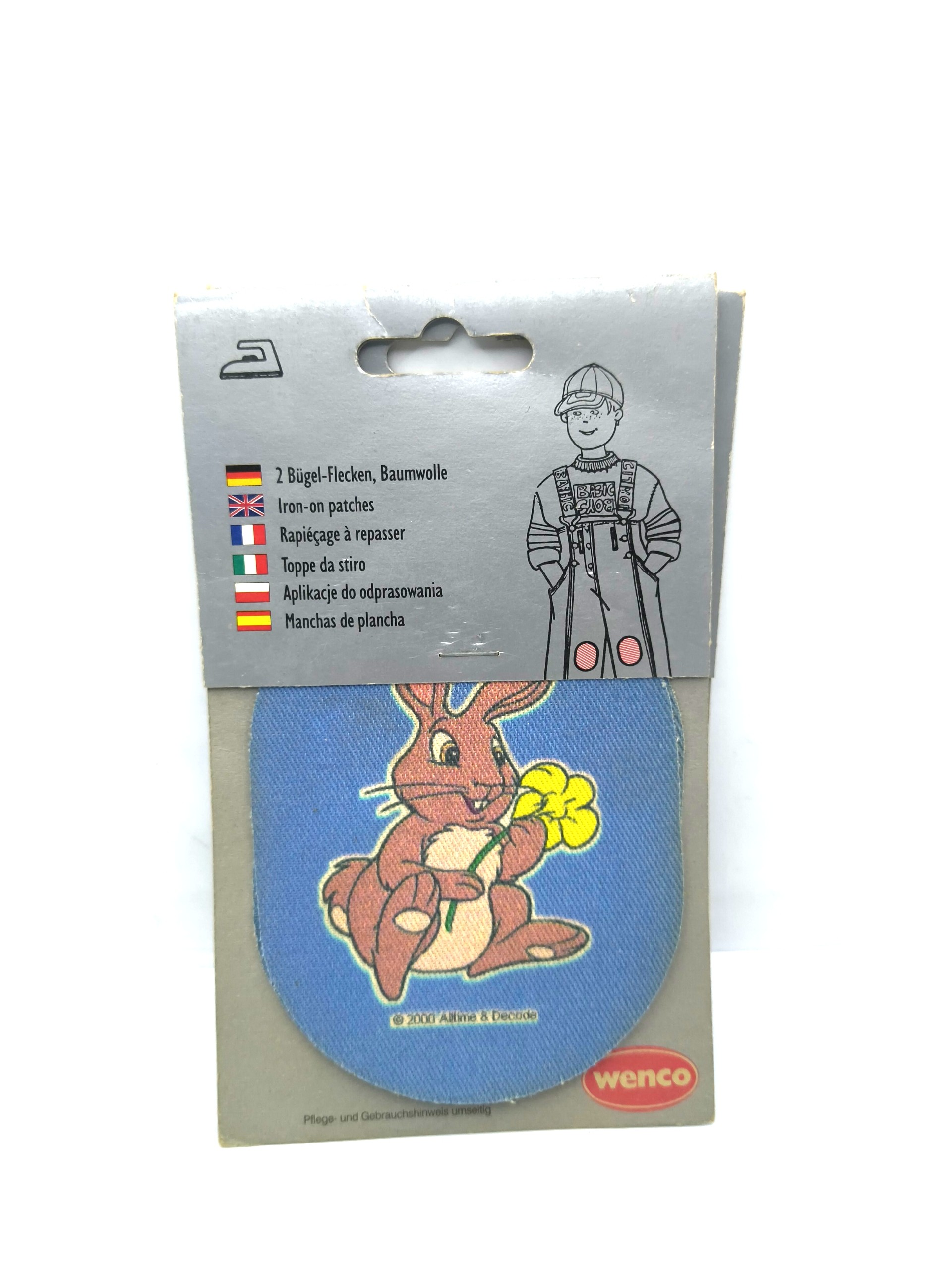 Rabbit character badge Baby blue background