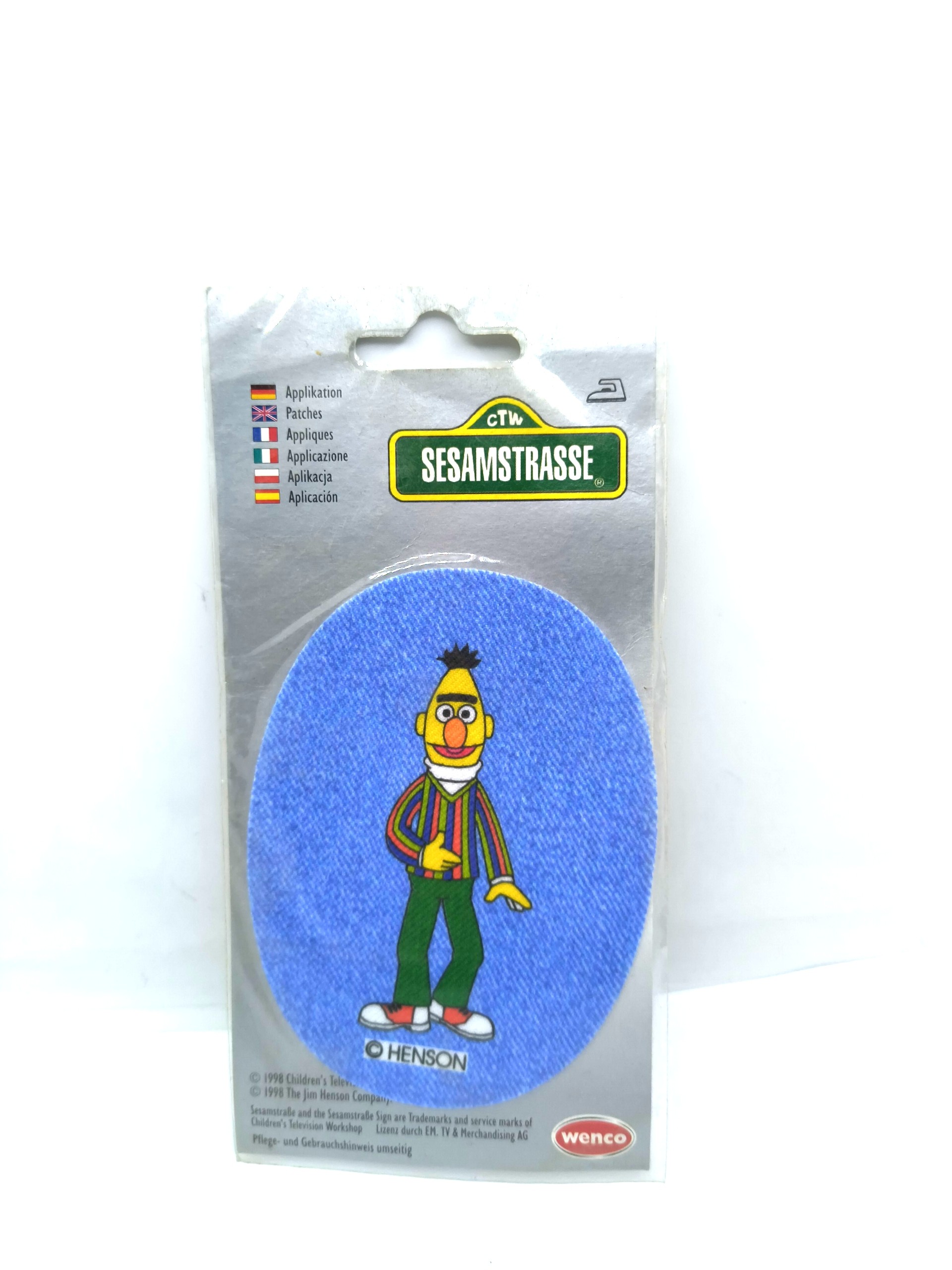 IRON PATCH&STICKERSBadge featuring the character Bert from Sesame Street, with a light blue background.
